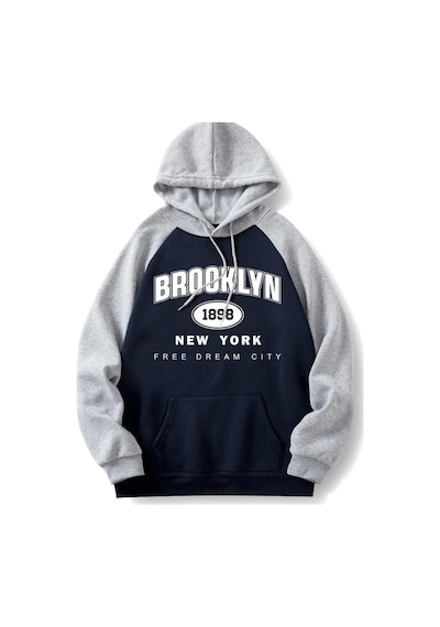 Altamira Unisex Siyah-gri Brooklyn 1898 New York Baskılı Oversize Kapşonlu Sweatshirt 001
