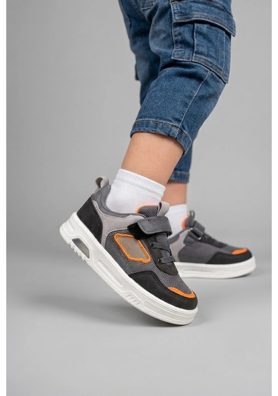 Ht Hotin Glitch Çocuk Işıklı Spor Ayakkabı Cırtlı Bağcıklı Rahat Günlük Sneaker - Füme