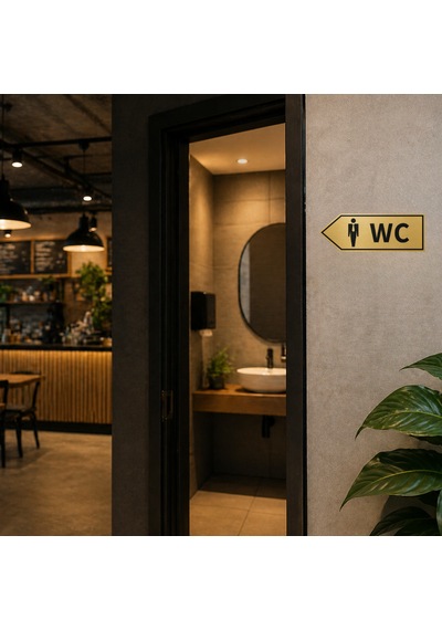 Wc Yön Tabelası Metal Levha 20x10 Cm Gold Renk Tuvalet Yönlendirme Levhası Sol Ok Bay