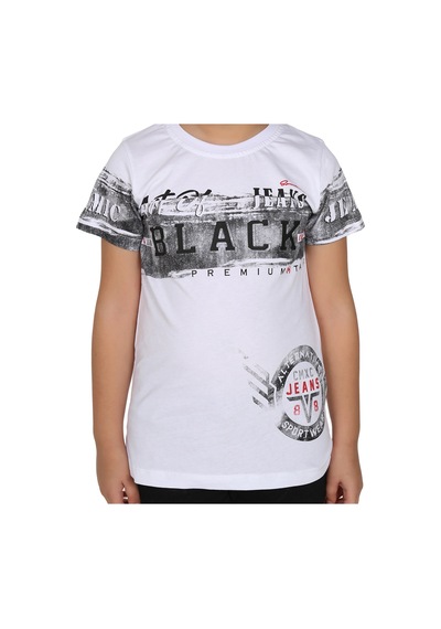 Toontoy Kids Toontoy Erkek Çocuk T-shirt Black Baskılı Beyaz