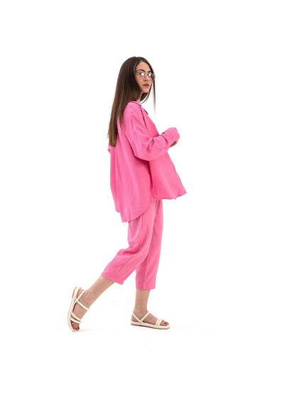 Wpr Krinkıl Kumaş Keten İkili Takım - Pembe-pembe Pembe