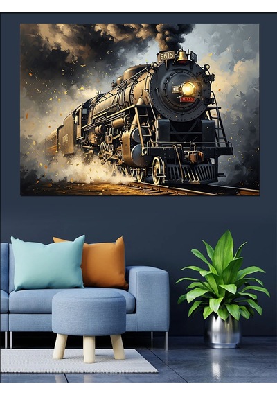 Siyah Beyaz Nostaljik Buharlı Tren Dekoratif Kanvas - Mdf Ahşap Tablo