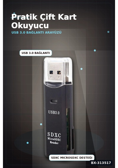 Mini Usb 3.0 Sd Tf Kart Okuyucu Hub Adaptör - 1 Adet Kompakt Veri Aktarıcı Pc Tablet İçin Bx-313517 Çok Renkli