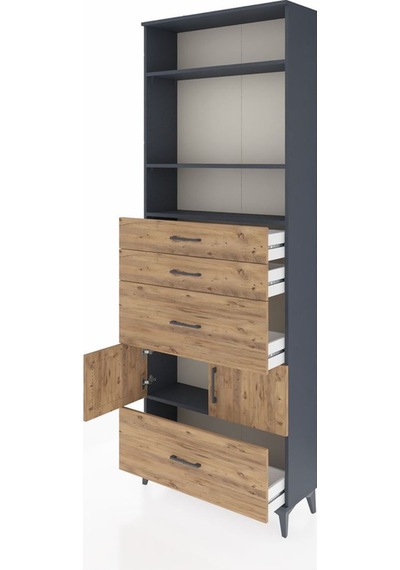 Arges Dolap 4 Raflı 4 Çekmeceli 2 Kapaklı 88x30x243 Antrasit-çam Antrasit