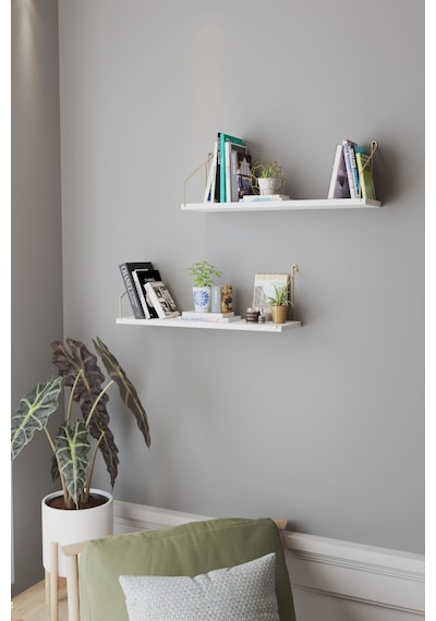 Duvar Rafı Kitaplık Mutfak Banyo Yaşam Alanı 20 X 70 Cm 2 Adet Beyaz Altın Kollu