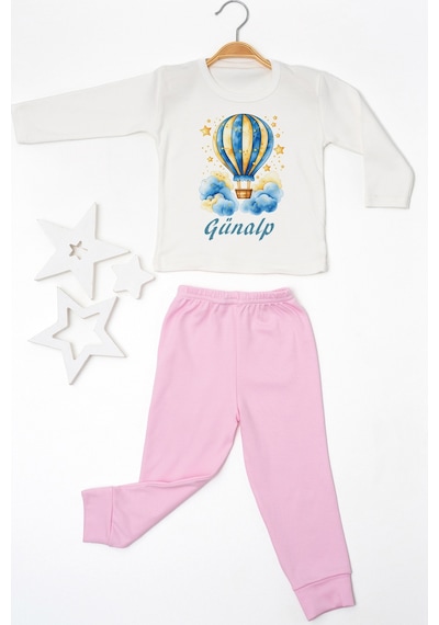 Pia Baby İsme Özel Erkek Çocuk Pijama Takımı %100 Pamuk Penye İsim Baskılı Kişiye Özel Çocuk Pijaması 10613p14pi Krem