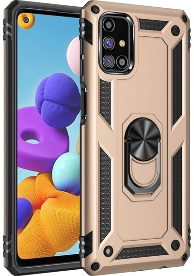 Newface Samsung Galaxy Uyumlu M31s Kılıf Sofya Yüzüklü Silikon Kapak Semeglbl - 82 - Gold