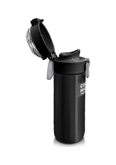 Coral High Kids Renkli Çizgili Desenli Pipetli Ve Direkt İçim Çelik Termos 500 Ml 31896 Gri - Mavi