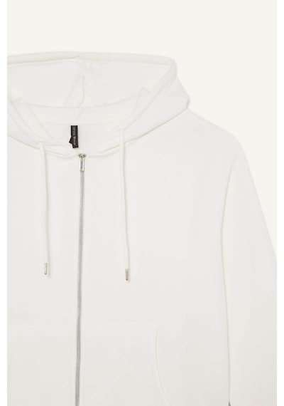 Defacto Relax Fit Kapüşonlu Cepli Basic Düz Fermuarlı Sweatshirt C1809AX24WNER105 Ekru