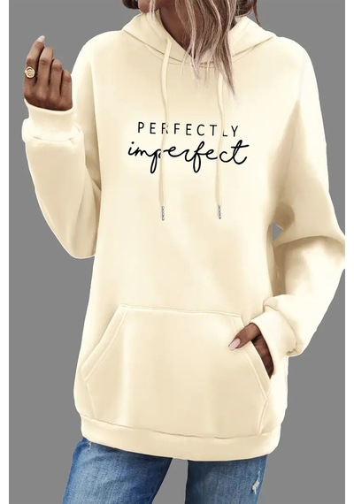 Perfectly Baskılı Oversize Sweatshirt Bej
