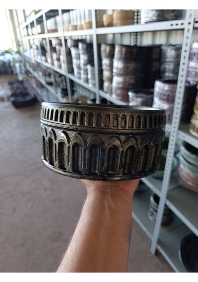 Antik Arena Taş Saksı 21 11 Cm Ve Para Çiçeği