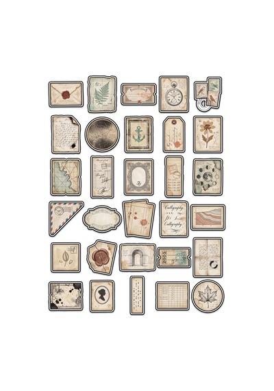 30 Adet Vintage Nostaljik Evrak Sticker Seti - Ajanda Defter Scrapbook İçin Paket Çok Renkli