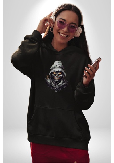 Kasaba Kurukafa Ninja Kadın Erkek Siyah Kapüşonlu Sweatshirt Hoodie Siyah