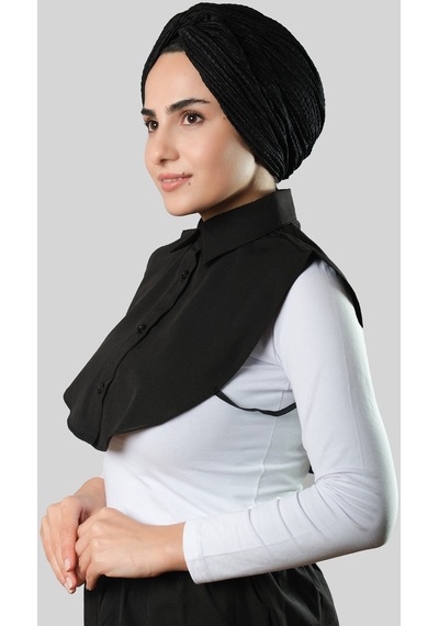 Hürrem Bone Siyah Gömlek Yakalı Boyunluk Terikoton Düz 1015 01 Siyah
