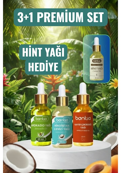 Premium Set Soğuk Sıkım Hint Yağı, Hindistan Cevizi, Avokado, Kayısı Çekirdeği Yağı 80 ML