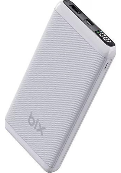 Bix Bxpb107 10000mah Pd 20w Ve Usb-a Scp 22.5w Çift Çıkışlı Dijital Ekranlı Hızlı Şarj Powerbank Beyaz