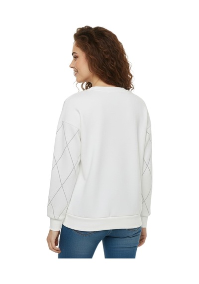 Baglan Kadın Sıfıryaka Sweatshirt Taşlı Bgl-st05060 Krem