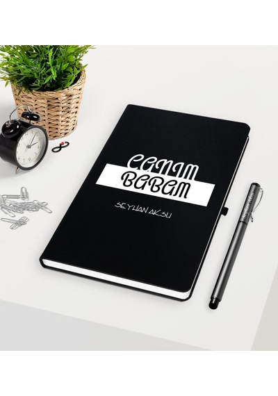 Kişiye Özel Canım Babam Siyah Defter Kalem Seti-4 Siyah