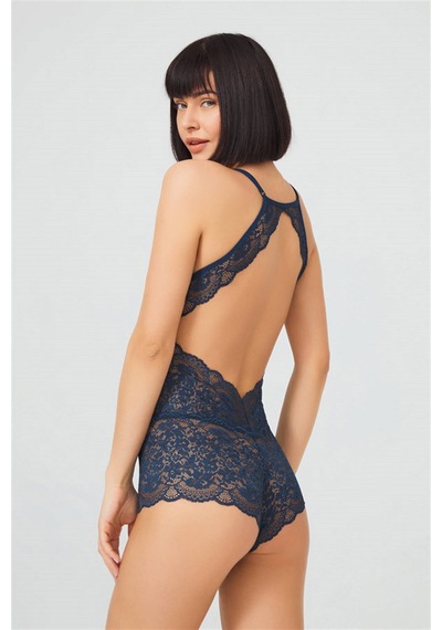 Cottonhill Petrol Yeşili Çıtçıtlı Sırt Dekolte Kaplı Dantelli Kadın Bodysuit P.yeşili