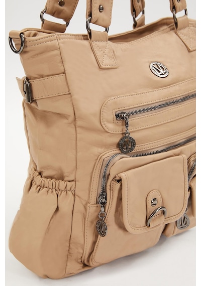 Krem Çepçik Detaylı Omuz Çantası Krem