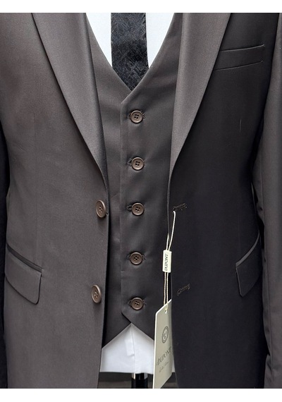 Dupont Classics Erkek Slim Fit 6 Drop Sivri Yaka Yelekli Poliviskon Çift Yırtmaç Takım Elbise Acı Kahverengi Dupont Classics Erkek Slim Fit 6 Drop Sivri Yaka Yelekli Poliviskon Çift Yırtmaç Takım Elbise Acı Kahverengi