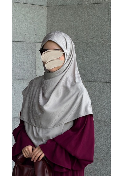Qalortex Scarf Premium Jakarlı Sare Büyük Boy Eşarp -gri