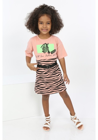 Toontoy Kız Çocuk Zebra Baskılı Elbise Koyu Pudra Toontoy Kız Çocuk Zebra Baskılı Elbise Koyu Pudra
