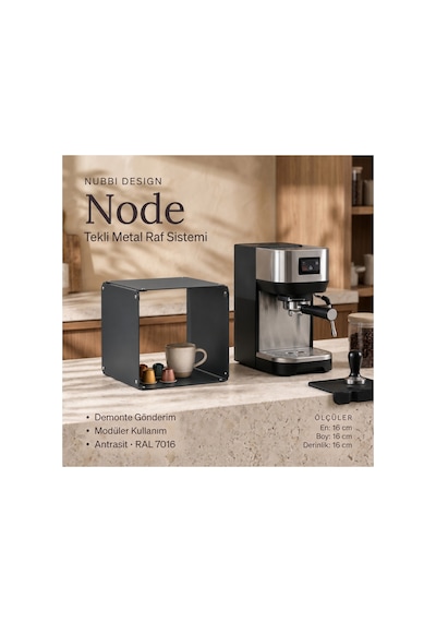 Node Modüler Metal Masaüstü Organizer Çok Amaçlı Düzenleyici Tekli Modül 16x16 Cm Gri - 943943374 Gri