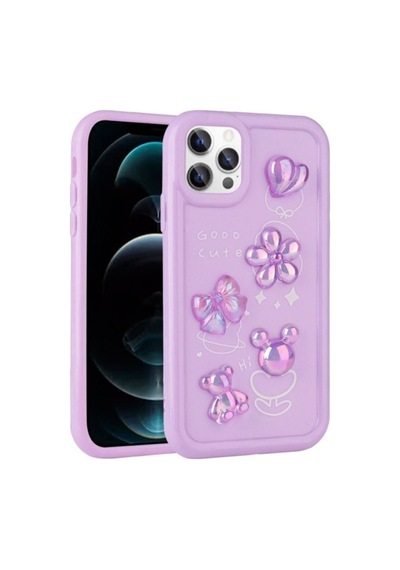 Apple Uyumlu iPhone 13 Pro Kılıf Kabartma Figürlü Parlak Zore Toys Silikon Kapak Mor