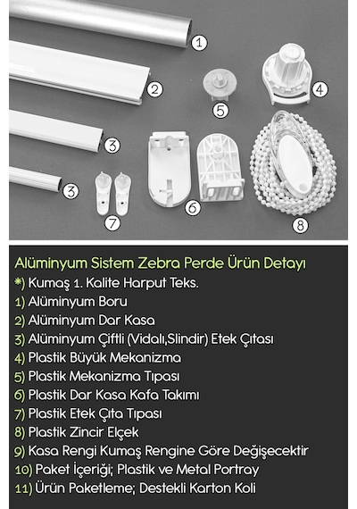 Zebra Perde, Açık Kahve, Alüminyum Sistem