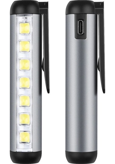 Gold Silver Şarjlı 7 Led Lambalı Mıknatıslı Parmak Fener Şarjlı Silver