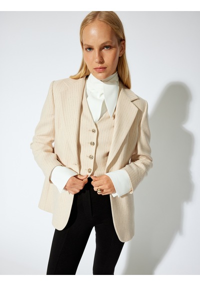 Koton Blazer Ceket Kruvaze Cepli Düğmeli Kalça Boy Ekru Çizgili 5wak50122uw Ekru Çizgili Ekru Koton Blazer Ceket Kruvaze Cepli Düğmeli Kalça Boy Ekru Çizgili 5wak50122uw Ekru Çizgili Ekru
