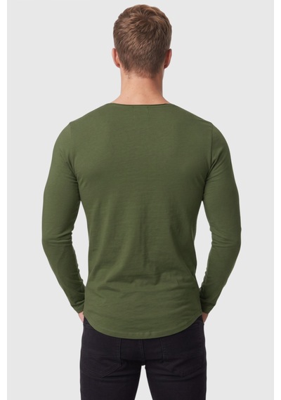 Rizzup Erkek Haki %95 Pamuk Slim Fit Kesik Açık Yaka Likralı Penye Sweatshirt Oval Kesim 2602299