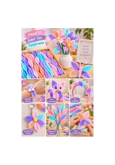 Pastel Renkli Yaprak Şekilli Şönil 30 Cm 6mm 32 Adet Karışık Pastel Renkler Tüylü Peluş Elişi Hobi Okul Öncesi Kreş