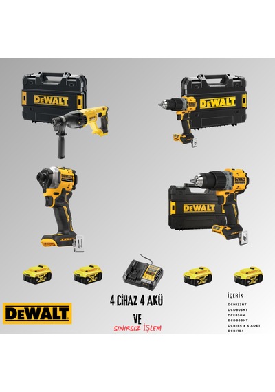 Dewalt DCH133NT + DCD805NT + DCF850N + DCD800NT 4 Adet 5 Amper Akü + Şarj Aleti Set