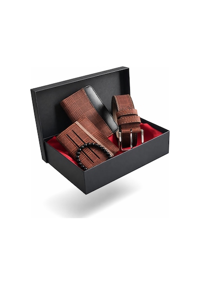 Tisaati Premium Şık Tasarım Lüks Özel Seri Dikey Ekose Desenli Cüzdan Kemer Bileklik Ve Kartlık Hediye Seti Çok Renkli