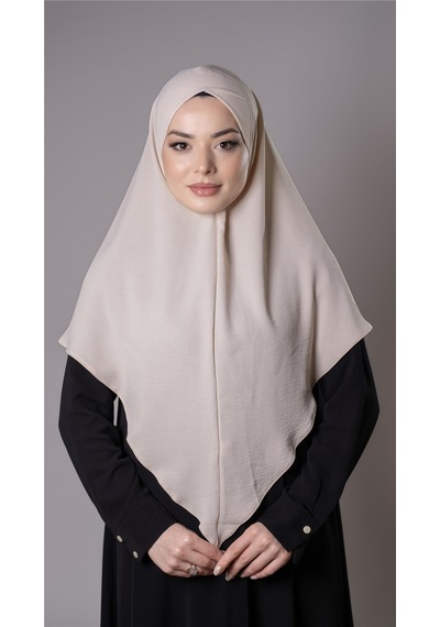 Hürrem Bone Bej Pratik Hazır Geçmeli Tesettür Eşarp Aerobin Kumaş Çapraz Hijab 2307 12