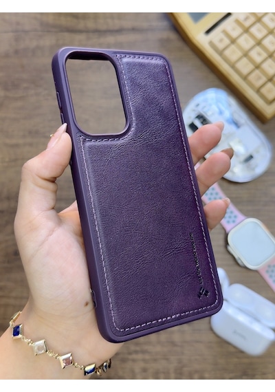 Samsung Galaxy A33 Uyumlu Premium Deri Dokulu Darbelere Karşı Dayanıklı Nazal Silikon Kılıf Mor