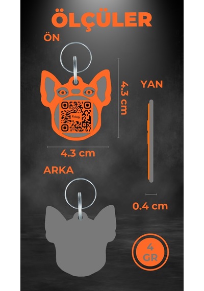 Petjoo 7.Hook Gri-Turuncu Qr'lı Köpek Künyesi