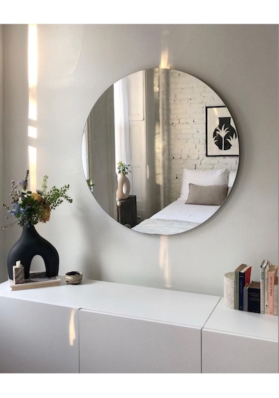 Yuvarlak Ayna, Dekoratif Ayna, Konsol Aynası, Hol Aynası, Dresuar Aynası 45cm Çap 45 X 45 Gümüş