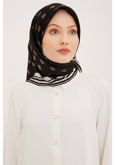 Armine Sura İpek Eşarp Siyah, Gold, Krem 8959-s01