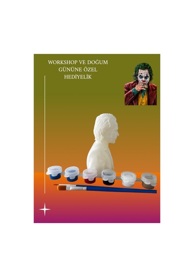 3d Joker Figür Boyama Seti - Kendin Boya Hobi Ve Etkinlik Seti - Akrilik Boya + 2 Fırça