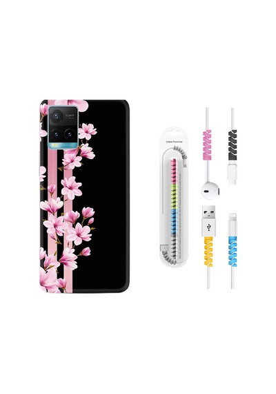 Vivo Y33S Kılıf Kablo Koruyuculu Pink Flowers 3 1393