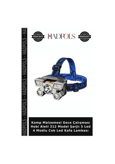 Kamp Malzemesi Gece Çalışması Hobi Aleti 212 Model Şarjlı 5 Led 4 Modlu Cob Led Kafa Lambası