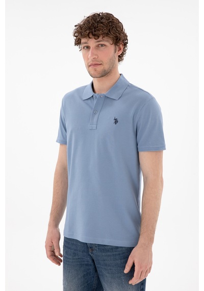 U.S. Polo Assn. Erkek Slim Fit Polo Yaka Mavi Basic Tişört 50297984-VR036