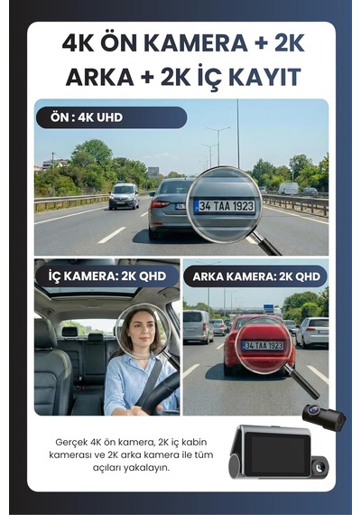 Tr X18 Wifi /4k Uhd/ 170 Ultra Geniş Açı/adas/g-sensör / 3 Kameralı Araç Kamerası