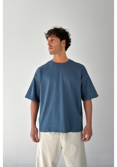 Flaw Atelıer Basic Boxy Fit İndigo Tişört-29573