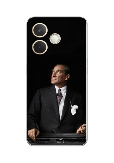 Oppo A5 Pro Uyumlu Ufka Bakan Lider Atatürk Baskılı Silikon Kılıf Renkli