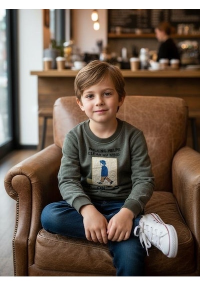 Zekids Erkek Çocuk Pamuklu Clear My Mind Yazılı Batik Desenli Sweatshirt-16333 Haki