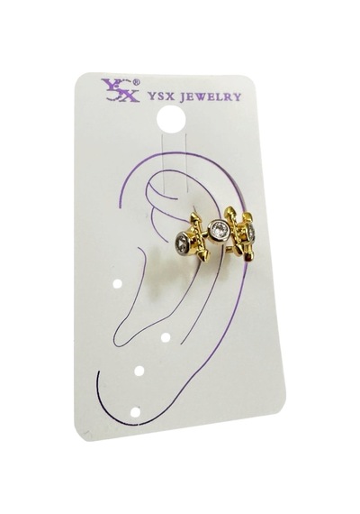 Earcuff Sıkıştırmalı Çelik Kıkırdak Küpe 3 Tek Taşlı Ok Figürlü Altın Renk
